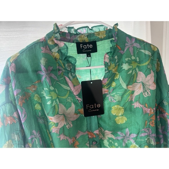 Fate Women's blouse green Floral Print Long Sleeve Zise 1X NWT Multicolor - Picture 12 of 12